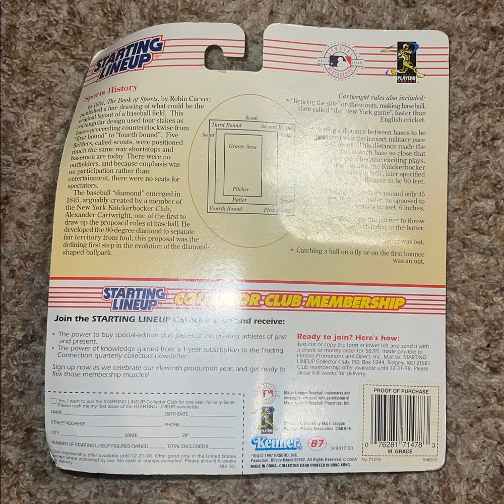 Wrigley Field exclusive 1998 Starting Lineup Mark Grace Chicago Cubs w/card - Picture 2 of 4